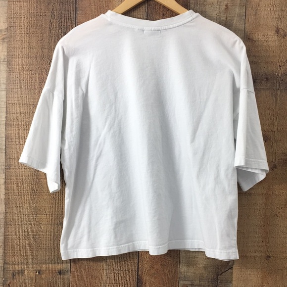 Puma White Metallic Panther Graphic Glam Oversized T Shirt Womens Small Cropped - Picture 4 of 13